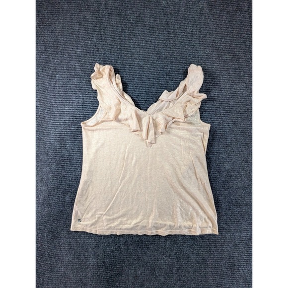 Lilly Pulitzer Tops - Lilly Pulitzer Tank Top Womens Large Gold Metallic Ruffle Neck Summer Blouse